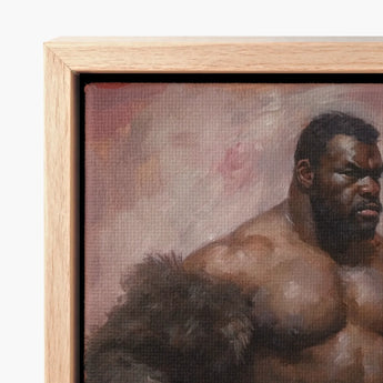 Framed Oil Painting Muscular Man Dark Skin Beard Muscle Daddy Art, Gaybear, Afroamerican