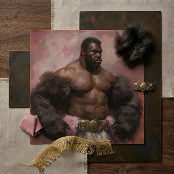 Papa Bear - Gay Muscle Daddy Art Print / Canvas Prints Detailed Oil Painting Muscular Man Dark Skin Black Muscle Daddy Art, Gaybear Daddy,