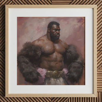 Papa Bear - Gay Muscle Daddy Art Print / Canvas Prints Framed Oil Painting Muscular Black Man Fur-trimmed Attire Muscle Daddy Art, Gaybear