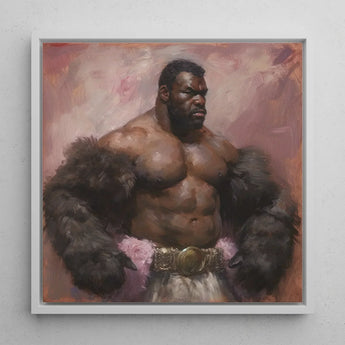 Papa Bear - Gay Muscle Daddy Art Print / Canvas Prints Framed Painting Muscular Black Man Dark Fur Draped Muscle Daddy Art, Gaybear Daddy,