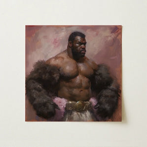 Papa Bear - Gay Muscle Daddy Art Print / Canvas Prints Square Canvas Painting Muscular Black Man Dark Fur-covered Muscle Daddy Art, Gaybear
