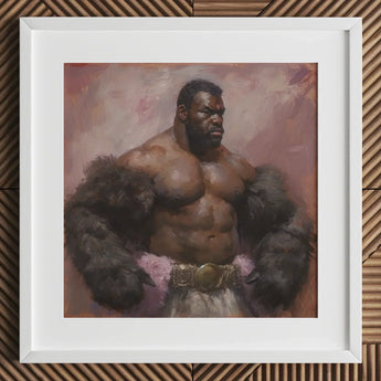 Papa Bear - Gay Muscle Daddy Art Print / Canvas Prints White Framed Portrait Muscular Man Fur Coat Belt Muscle Daddy Art, Gaybear Daddy,