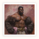 Papa Bear - Gay Muscle Daddy Art Print, Muscular Shirtless Man Fur Coat Championship Belt