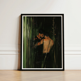 Black-framed Art Print Two Men Intimate Embrace Amidst Gay Indian Lovers, Tryst, Moonlit Reeds Seal