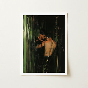 Paradise - Gay Indian Lovers Tryst Art Print / Canvas Framed Two Men Amidst Tall Dark, Moonlit Reeds Seal Prints