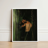 Framed Artwork Two Men Dimly Lit Green-toned Forest Gay Indian Lovers, Tryst, Moonlit Reeds Seal