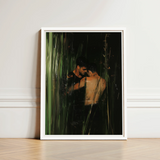 White-framed Art Print Two Men Amidst Tall Green Gay Indian Lovers, Tryst, Moonlit Reeds Seal
