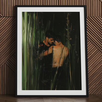 Paradise - Gay Indian Lovers Tryst Art Print / Canvas Black Framed Artwork Two Shirtless Men Forest Scene Gay Indian Lovers, Lovers Tryst,