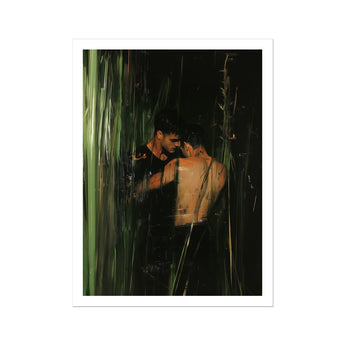 Paradise - Gay Indian Lovers Tryst Art Print / Canvas Black Leather Belt Silver Buckle, Moonlit Reeds Seal Prints