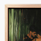 Framed Canvas Painting Man Woman Intimate Embrace Backdrop Gay Indian Lovers, Tryst, Moonlit Reeds Seal