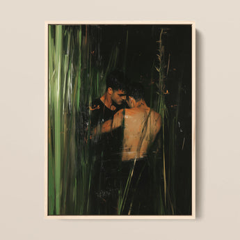 Paradise - Gay Indian Lovers Tryst Art Print / Canvas, Gay Indian Lovers, Indian Lovers Tryst, Moonlit Reeds Seal