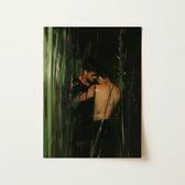 Rectangular Canvas Painting Two Men Dimly Lit Green-toned Gay Indian Lovers, Tryst, Moonlit Reeds Seal
