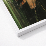 White Framed Abstract Artwork Vertical Green Dark Streaks Gay Indian Lovers, Tryst, Moonlit Reeds Seal