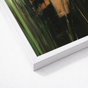 White Framed Abstract Artwork Vertical Green Dark Streaks Gay Indian Lovers, Tryst, Moonlit Reeds Seal