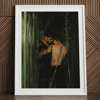 Paradise - Gay Indian Lovers Tryst Art Print / Canvas White Framed Artwork Two Shirtless Men Natural Gay Indian Lovers, Lovers Tryst,
