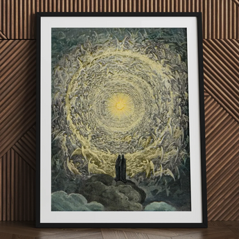 Paradiso Canto 31 - Gustave Dore Art Print / Canvas Framed Artwork Vortex Figures Central Light Two Dark, Concentric Radiance Prints
