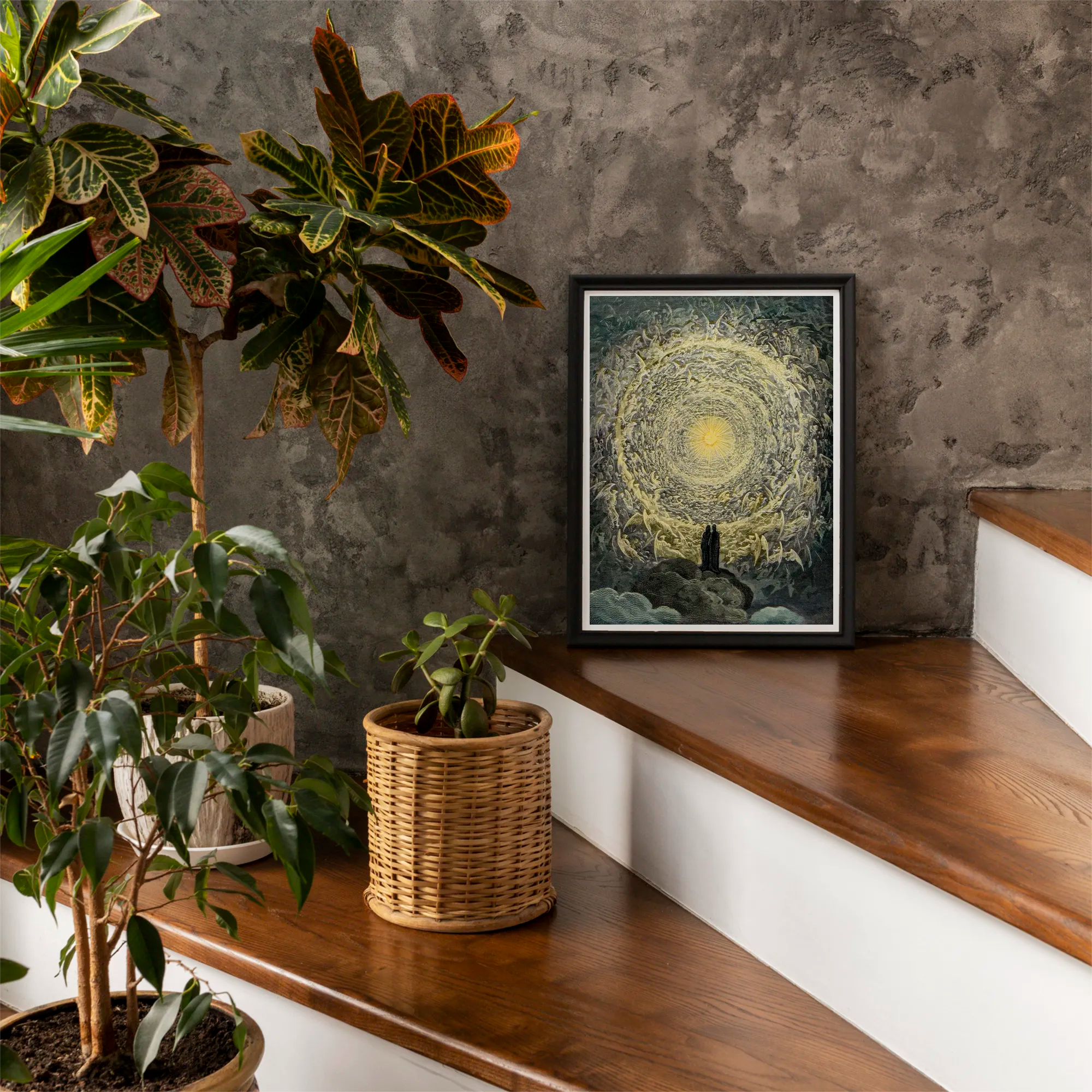 Paradiso Canto 31 - Gustave Dore Art Print, Framed Artwork Radiant Celestial Tunnel Two Figures Landscape