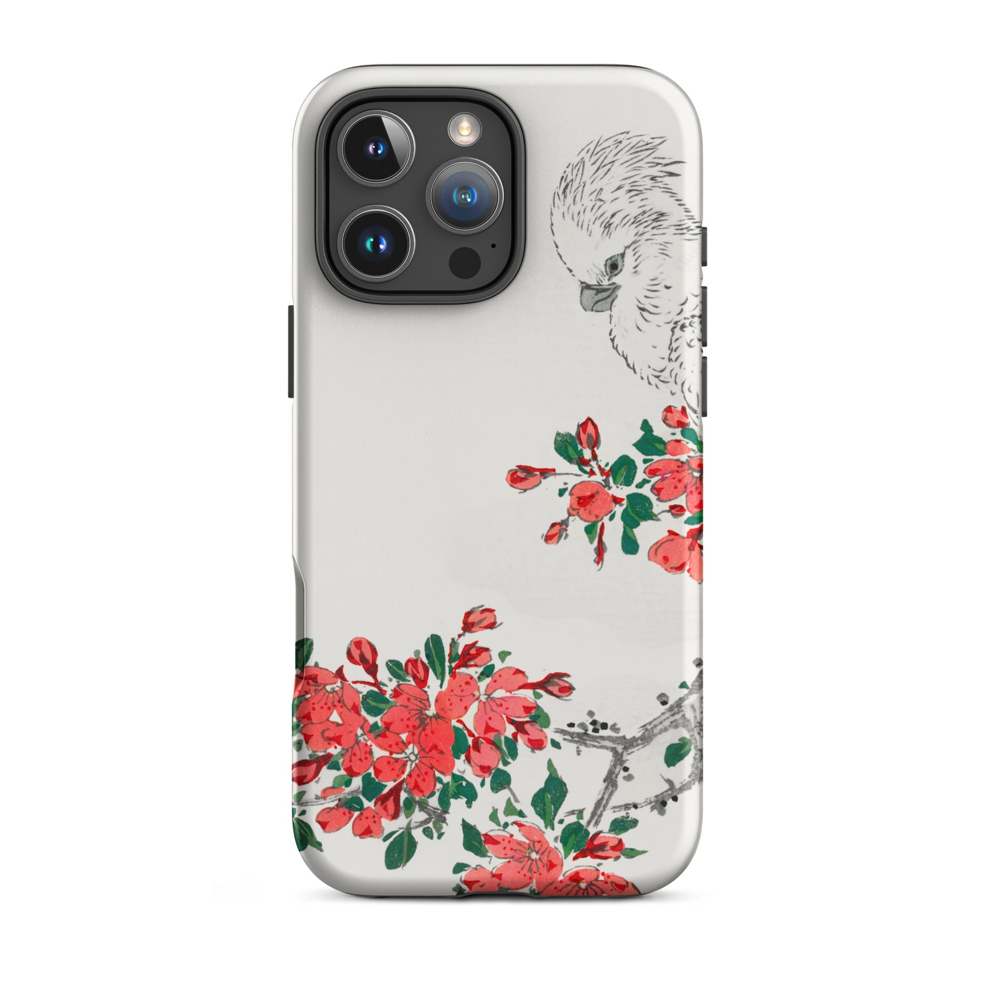 Parrot and Pyrus - Numata Kashu Iphone Case, 16 Pro Max / Matte, Phone Case Bird Floral Design