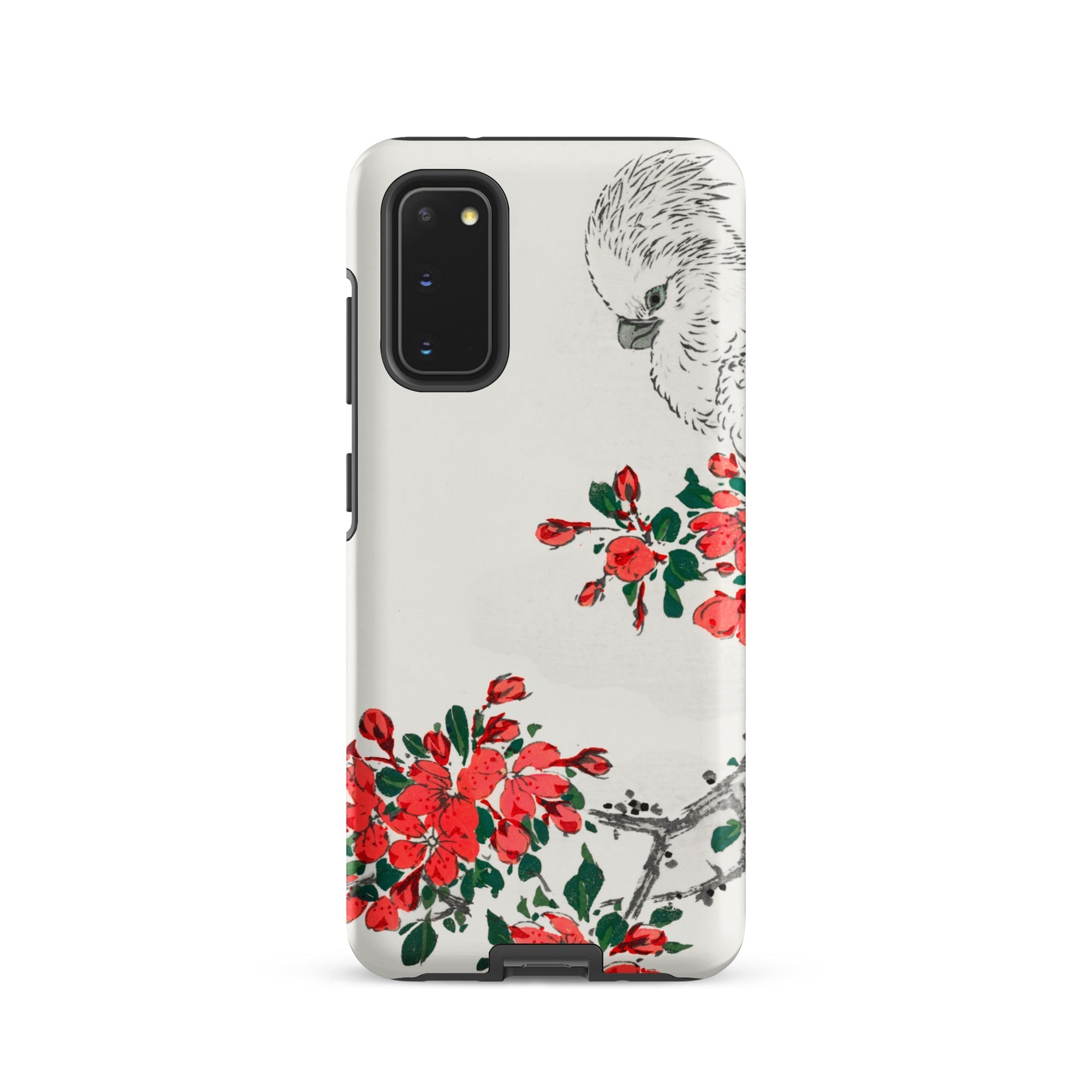 Parrot and Pyrus Numata Kashu Samsung Case, Galaxy S20 / Matte, White Smartphone Case Black Bird Red Floral Design
