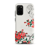 Parrot and Pyrus - Numata Kashu Samsung Case, Galaxy S20 Plus / Matte, White Phone Case Black Bird Red Flowers