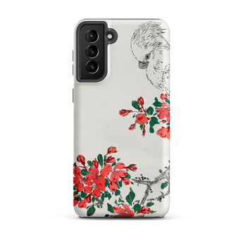 Parrot and Pyrus - Numata Kashu Samsung Case, Galaxy S21 Plus / Matte, White Smartphone Case Bird Red Flowers