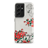 Parrot and Pyrus - Numata Kashu Samsung Case, Galaxy S21 Ultra / Matte, White Phone Case Black Camera Module Area Illustration