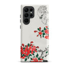 Parrot and Pyrus Numata Kashu Samsung Case, Galaxy S22 Ultra / Matte, White Phone Case Black Red Floral Bird Design
