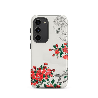Parrot and Pyrus - Numata Kashu Samsung Case, Galaxy S23 / Matte, White Phone Case Black Camera Module Red Floral