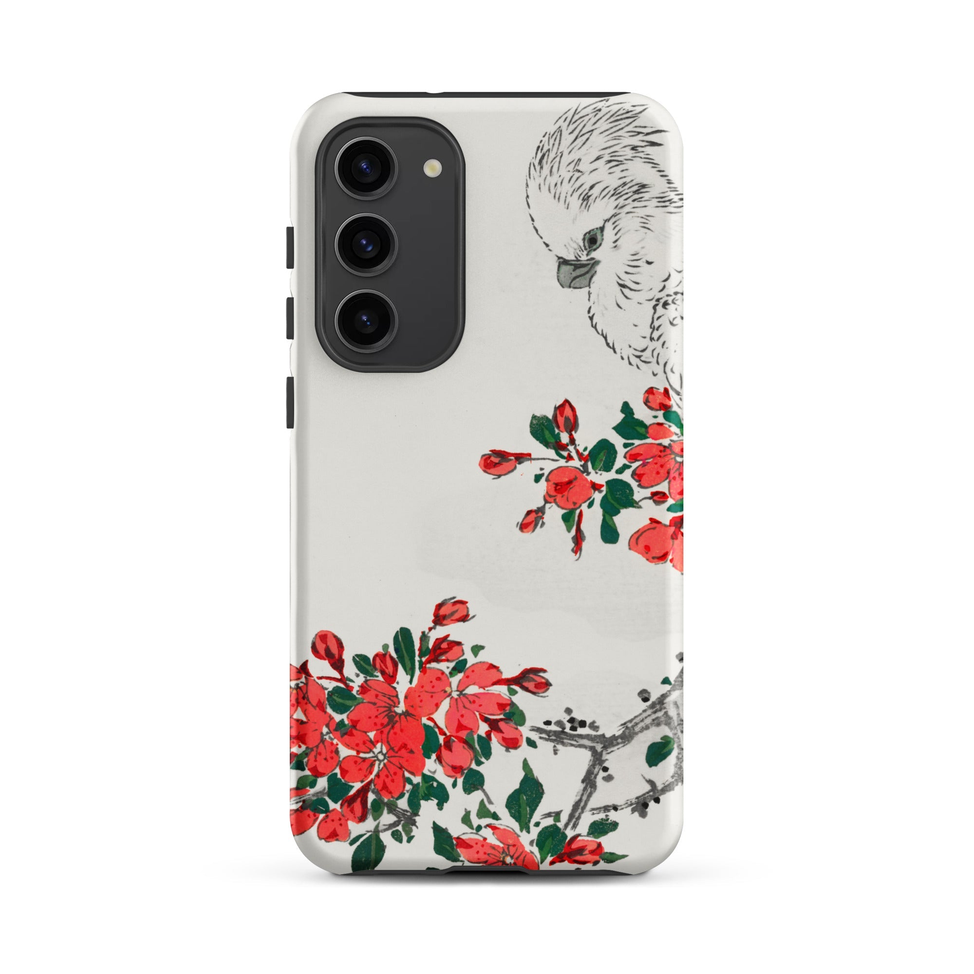 Parrot and Pyrus Numata Kashu Samsung Case, Galaxy S23 Plus / Matte, White Phone Case Adorned Black Illustration Parrot Vibrant