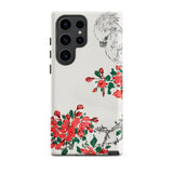 Parrot and Pyrus - Numata Kashu Samsung Case, Galaxy S23 Ultra / Matte, White Smartphone Case Bird Red Flowers