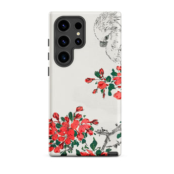 Parrot and Pyrus - Numata Kashu Samsung Case, Galaxy S24 Ultra / Matte, White Smartphone Case Black Camera Module Red Floral
