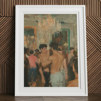 Party Animals - Luxe Vintage Circuit Gays Art Print, 12x16’’ / 31x41cm / White Frame / 2’’ Matboard, Framed Oil Painting Shirtless Men