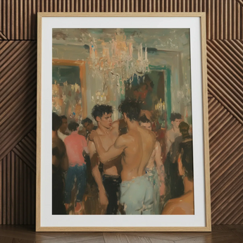 Party Animals - Luxe Vintage Circuit Gays Art Print / Canvas Framed Painting Light Wood Frame White Mat Impressionistic Bare-chested