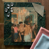 Party Animals - Luxe Vintage Circuit Gays Art Print / Canvas Square-framed Painting Dark Green Marble Border Oil Two Bare-chested