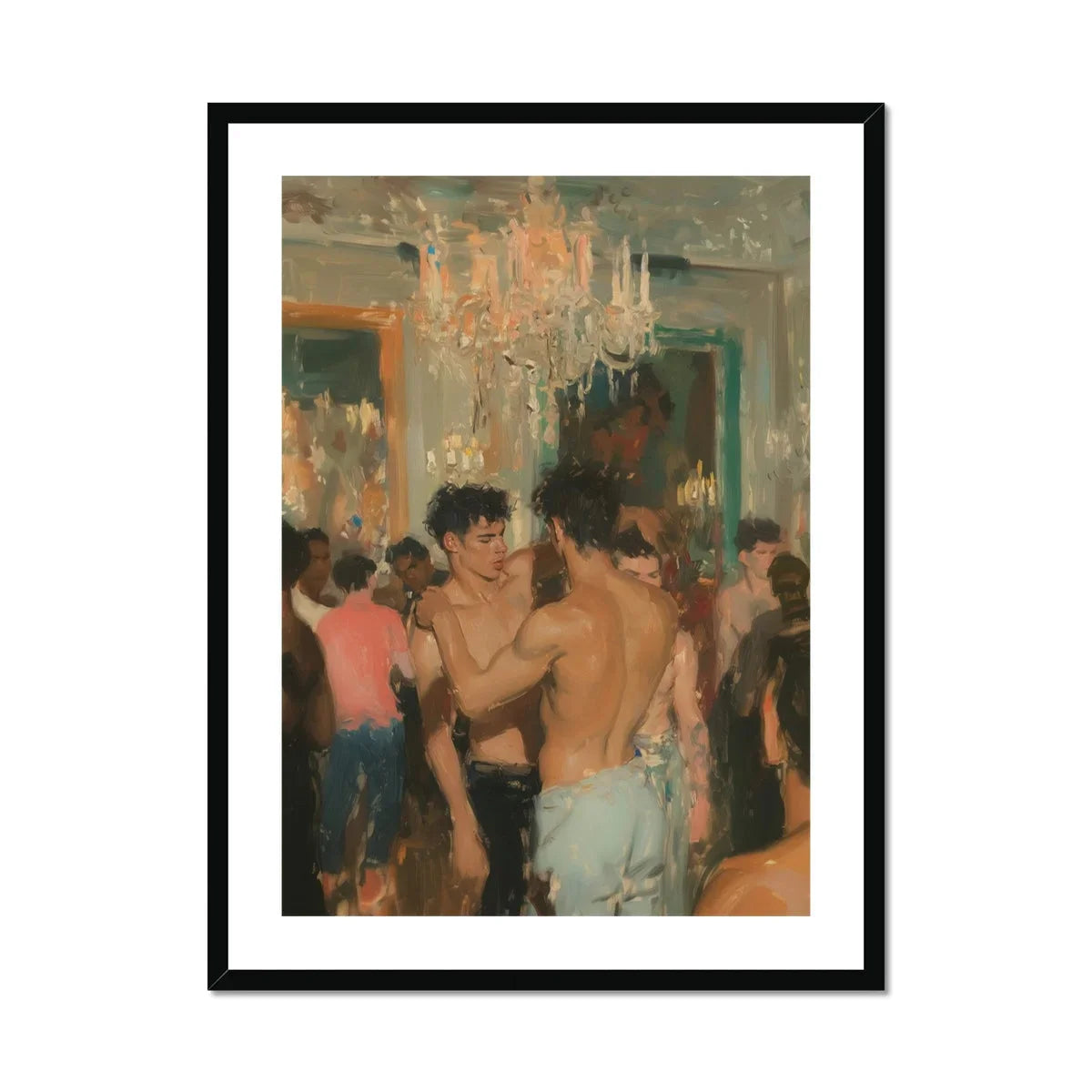 Party Animals Luxe Vintage Circuit Gays Art Print, Framed Impressionistic Painting Crowded Party