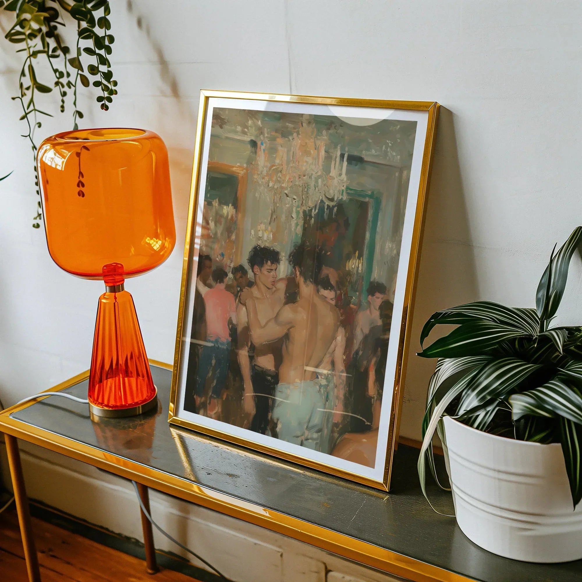 Party Animals Luxe Vintage Circuit Gays Art Print, Framed Painting Shirtless Men