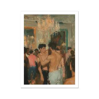 Party Animals - Luxe Vintage Circuit Gays Art Print, Painting Shirtless People Chandelier
