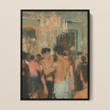Party Animals - Sweaty Gay Lovers Framed Canvas, 12x16’’ / 31x41cm / Black Floating Frame, Impressionistic Painting Shirtless Men