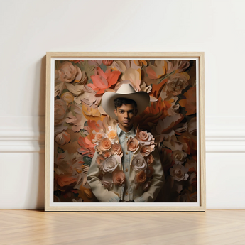 Framed Art Print Man White Cowboy Hat Light-colored Femme Gay, Dandy Afroamerican Outlaw’s, Spirit’s Queer