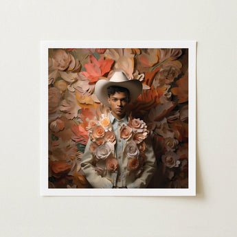 Pascal - Black Gay Femboy Cowboy Art Print / Canvas Framed Portrait Man White Hat Light-colored Jacket Femme, Dandy Afroamerican Outlaw’s,