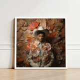 Framed Portrait Man White Cowboy Hat Light-colored Jacket Femme Gay, Dandy Afroamerican Outlaw’s, Spirit’s Queer