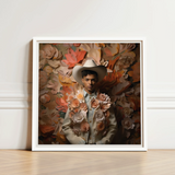 Framed Portrait Man White Cowboy Hat Light-colored Jacket Femme Gay, Dandy Afroamerican Outlaw’s, Spirit’s Queer