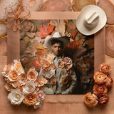 Pascal - Black Gay Femboy Cowboy Art Print / Canvas Cream-colored Paper Flower Arrangement Layered Petals Delicate Wireframe Femme, Dandy