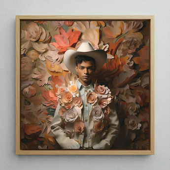 Pascal - Black Gay Femboy Cowboy Art Print / Canvas Framed Artwork Man White Cowboy Hat Light-colored Jacket Femme Gay Cowboy, Dandy