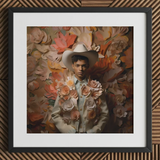 Pascal - Black Gay Femboy Cowboy Art Print / Canvas Framed Portrait Young Man White Cowboy Hat Light-colored Femme Gay Cowboy, Dandy