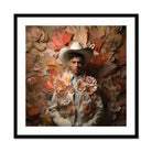 Pascal - Black Gay Femboy Cowboy Art Print, Cowboy White Hat Surrounded Peach Coral-colored Roses