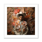 Pascal - Black Gay Femboy Cowboy Art Print, Person White Cowboy Hat Denim Jacket Surrounded Roses