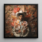 Pascal Black Gay Femboy Cowboy Framed Canvas, 12’’x12’’ / Floating Frame, Framed Floral Cowboy Portrait