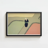 Black-framed Artwork Stylized Figure Dark Blue Attire White Kamisaka Sekka’s Path, Sekka Art, Visual Haiku
