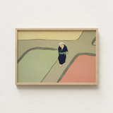 Minimalist Wooden-framed Artwork Stylized Illustration Figure Dark Blue Kamisaka Sekka’s Path, Sekka Art, Visual Haiku